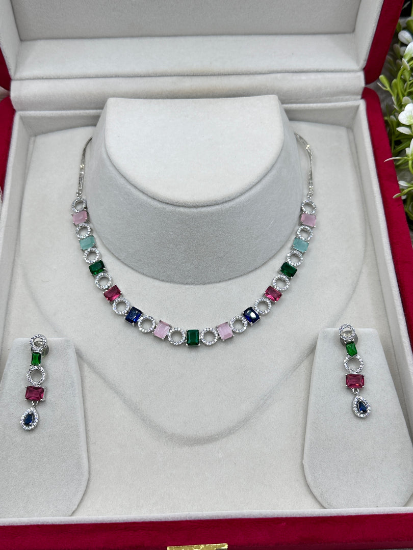 American Diamond Silver Multicolor set