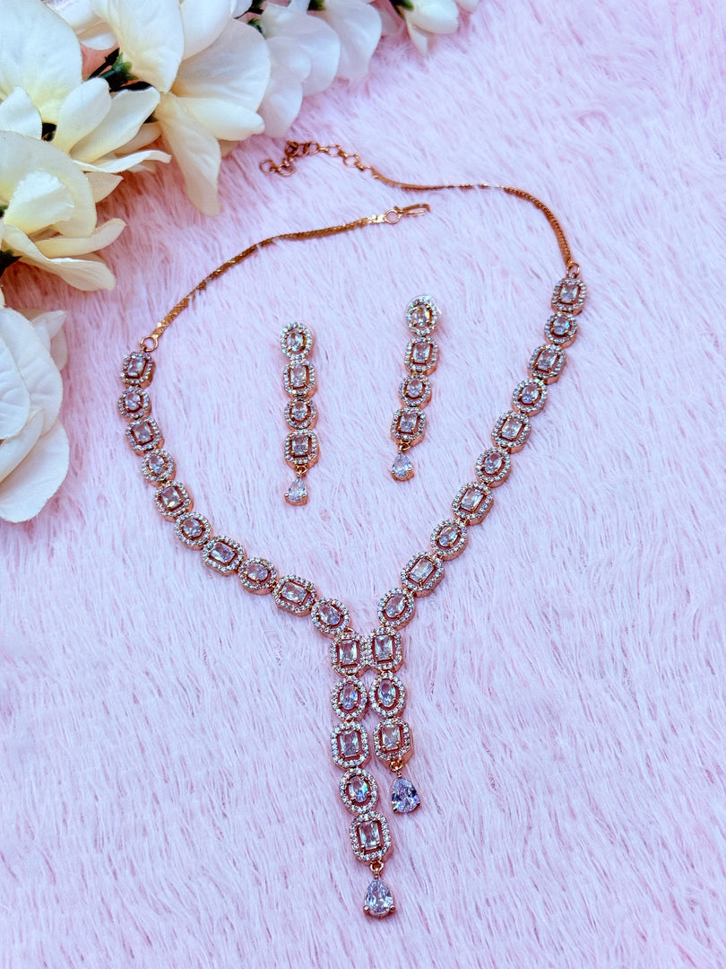 Nikas American Diamond RoseGold Necklace Set