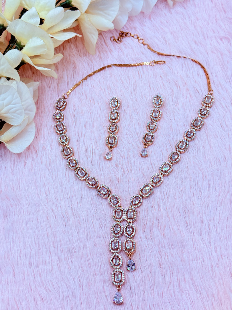 Nikas American Diamond RoseGold Necklace Set