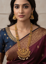 Load image into Gallery viewer, Satrangi Temple( Jewerly) Mala With Earrings antique Gold Polish