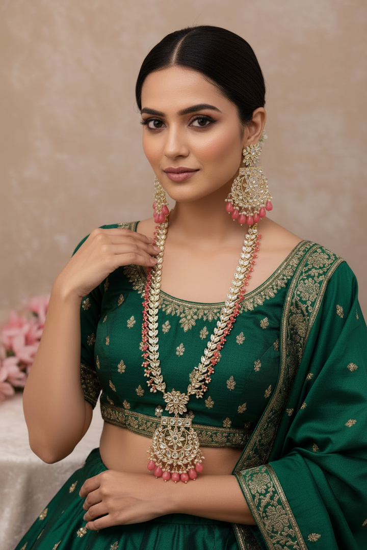 Peach Kundan mala set