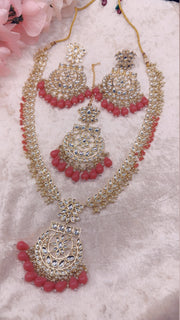 Peach Kundan mala set