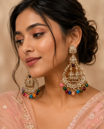 Load image into Gallery viewer, Jhummar Long Kundan Chandbali Earrings