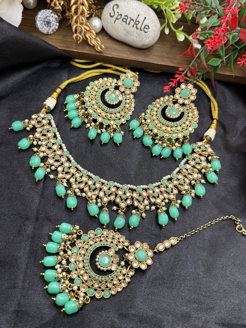 Keisha Mint green Color Indian Choker Set