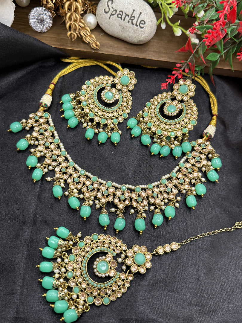 Keisha Mint green Color Indian Choker Set