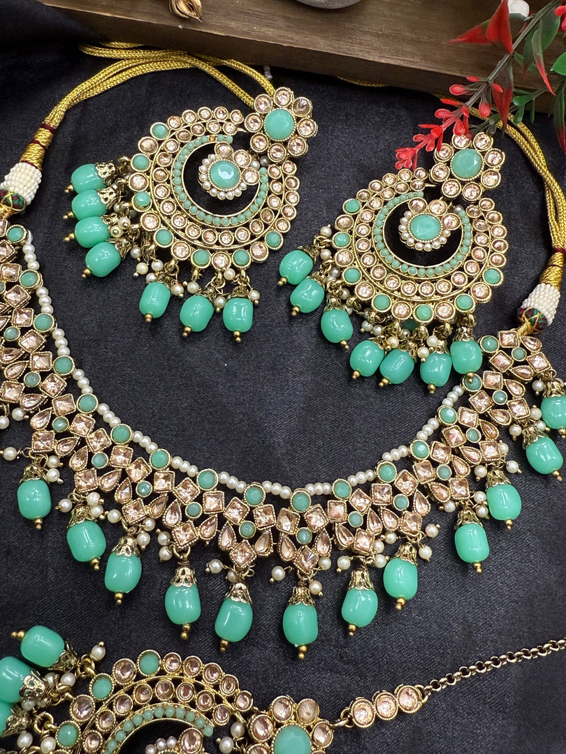Keisha Mint green Color Indian Choker Set