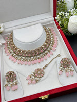 Load image into Gallery viewer, Misha Baby Pink Polki Indian Choker Set
