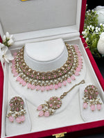 Load image into Gallery viewer, Misha Baby Pink Polki Indian Choker Set
