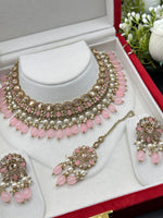 Load image into Gallery viewer, Misha Baby Pink Polki Indian Choker Set
