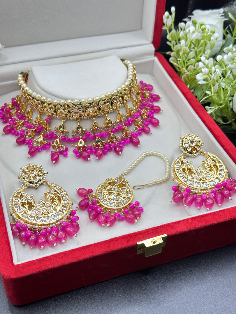 Sakshika Hot Pink Kundan Choker Set