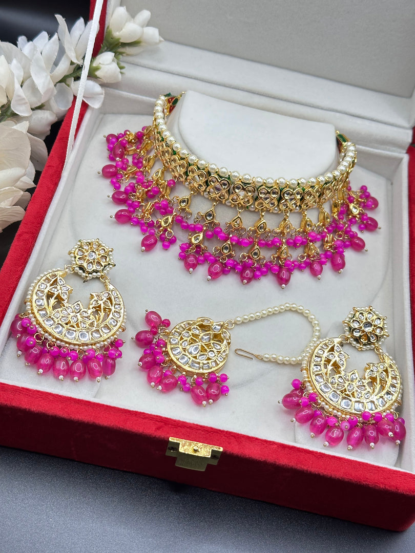 Sakshika Hot Pink Kundan Choker Set