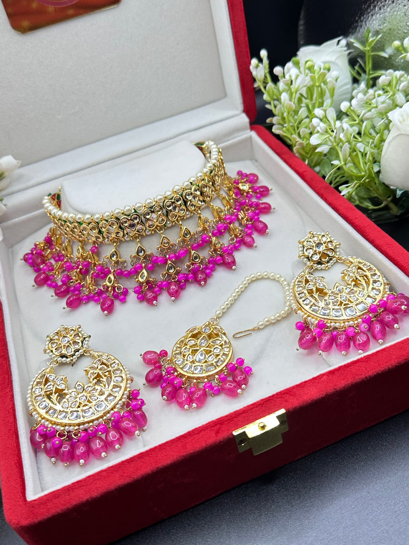 Sakshika Hot Pink Kundan Choker Set