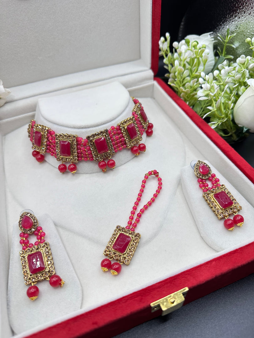 Ruby color Choker Set