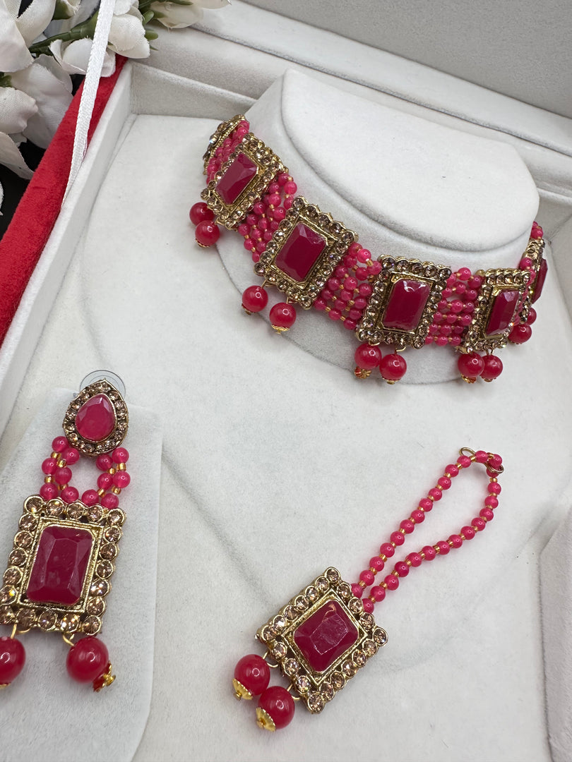 Ruby color Choker Set