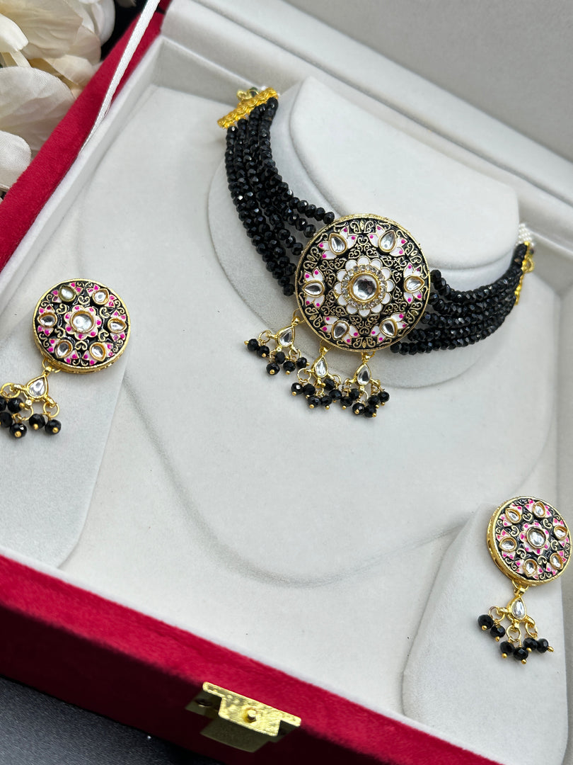 Black Pink Meenakari Choker Set