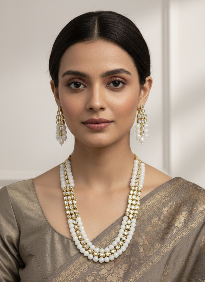 White Pearl Kundan Mala