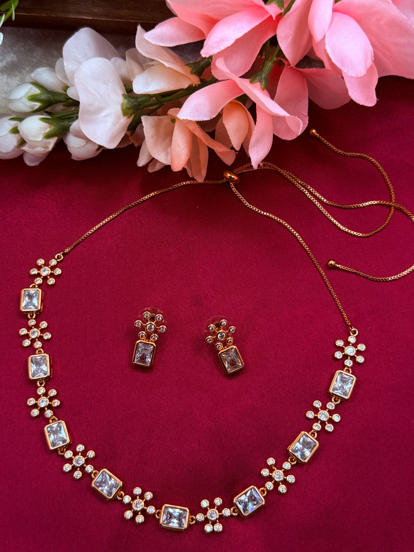 Melissa American Diamond RoseGold Set with Adjustable size String or chain