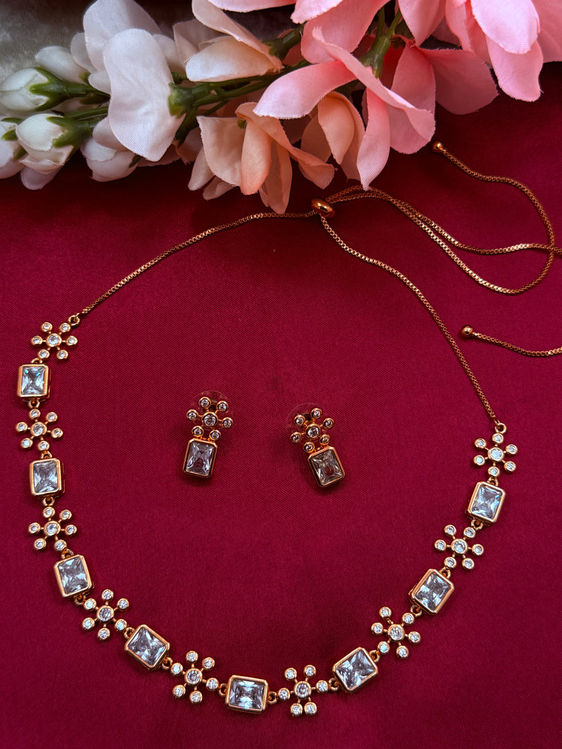 Melissa American Diamond RoseGold Set with Adjustable size String or chain