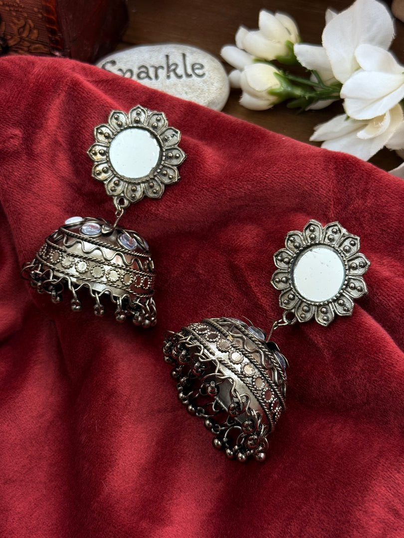 Oxidised black metal jhumka