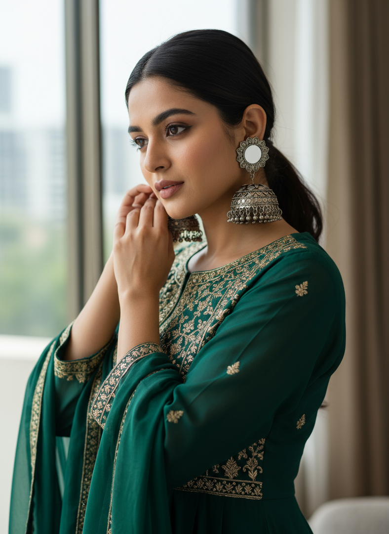 Oxidised black metal jhumka