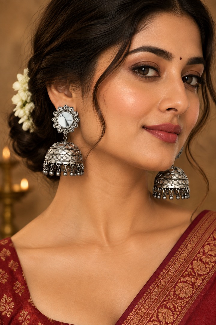 Oxidised black metal jhumka