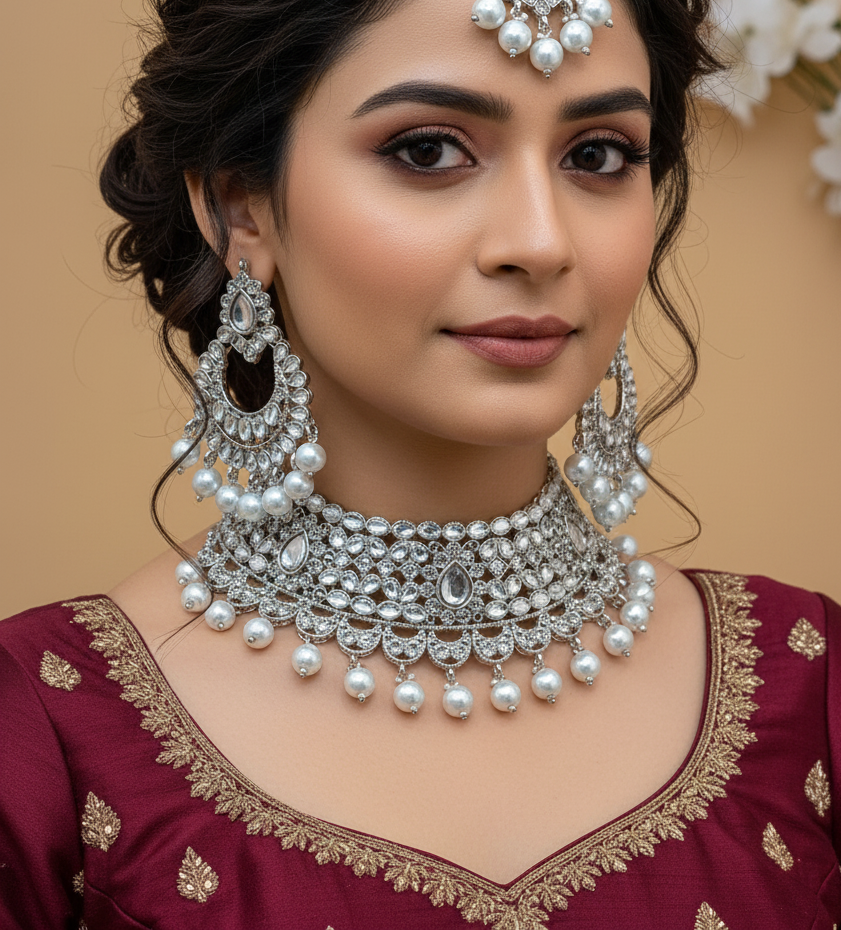 Silver Kundan Choker Set