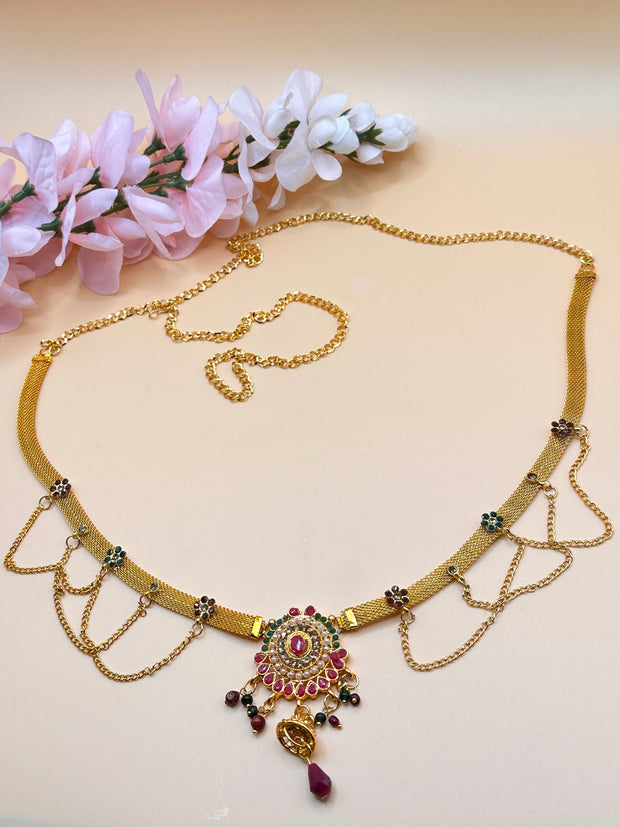 Stunning Kundan Saree Chain, Kamarbandh, Waist Chain, Pearl Waist Chain, Vaddanam