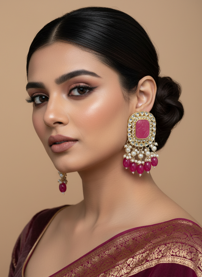 Kundan Meenakari Indian Earrings