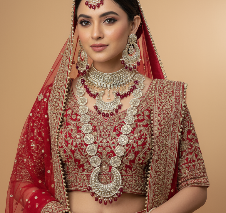 साक्षी का भारतीय कुंदन ब्राइडल सेट