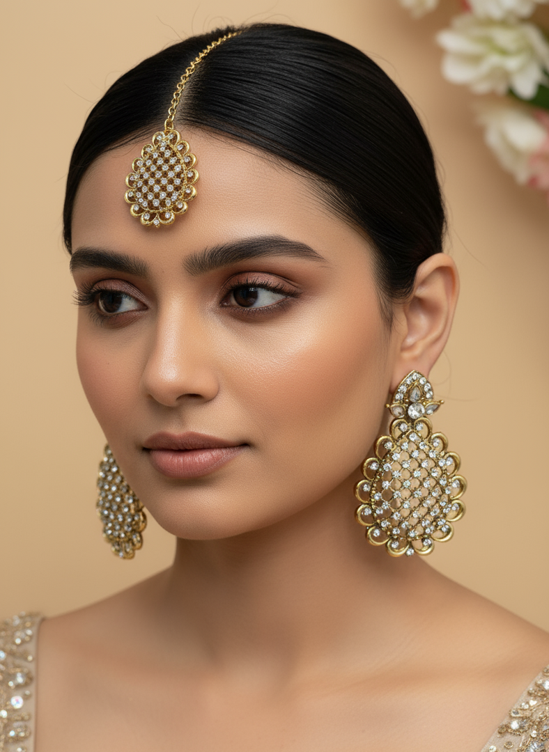 एंटीक गोल्ड प्लेटेड टीका सेट