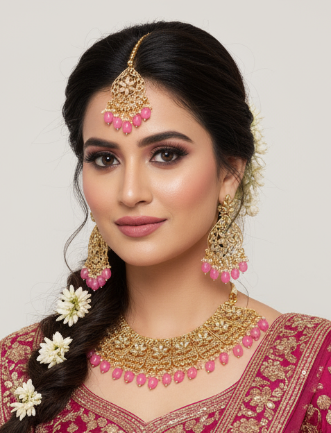 Reshmika Baby Pink Color Choker Set