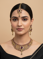 Load image into Gallery viewer, दीपा का गोल्डन नेकलेस सेट एंटीक गोल्ड प्लेटेड है