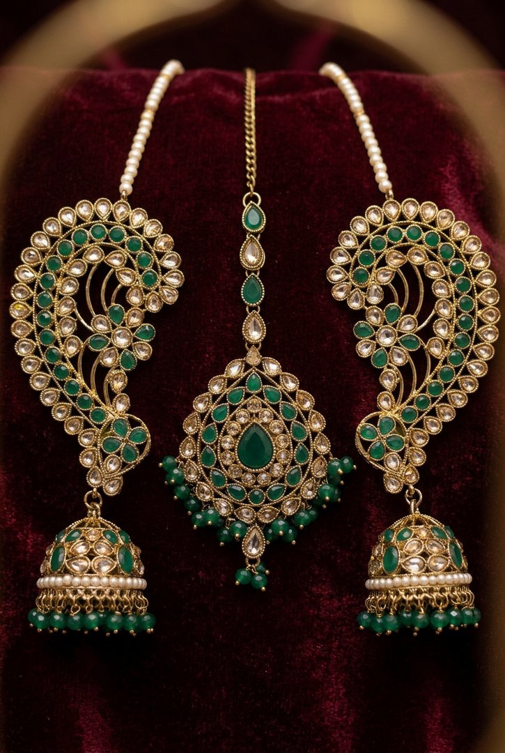 Ranchi Polki Tikka With Cuff Earrings Set