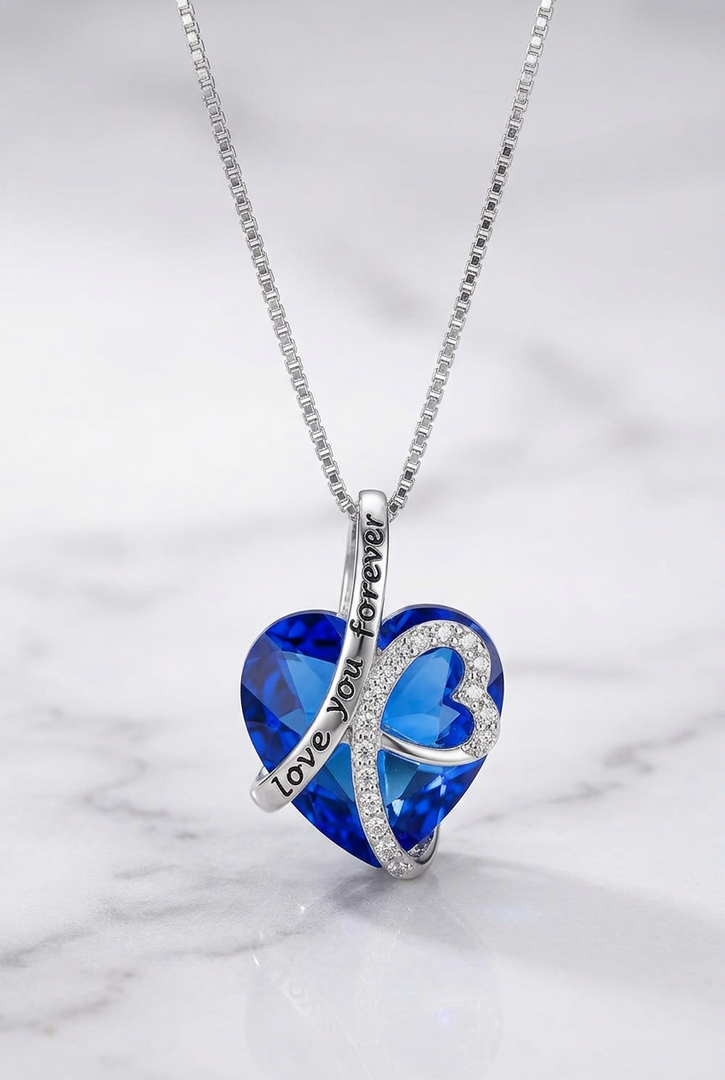 Deep Blue Crystal Heart Rhinestone Necklace