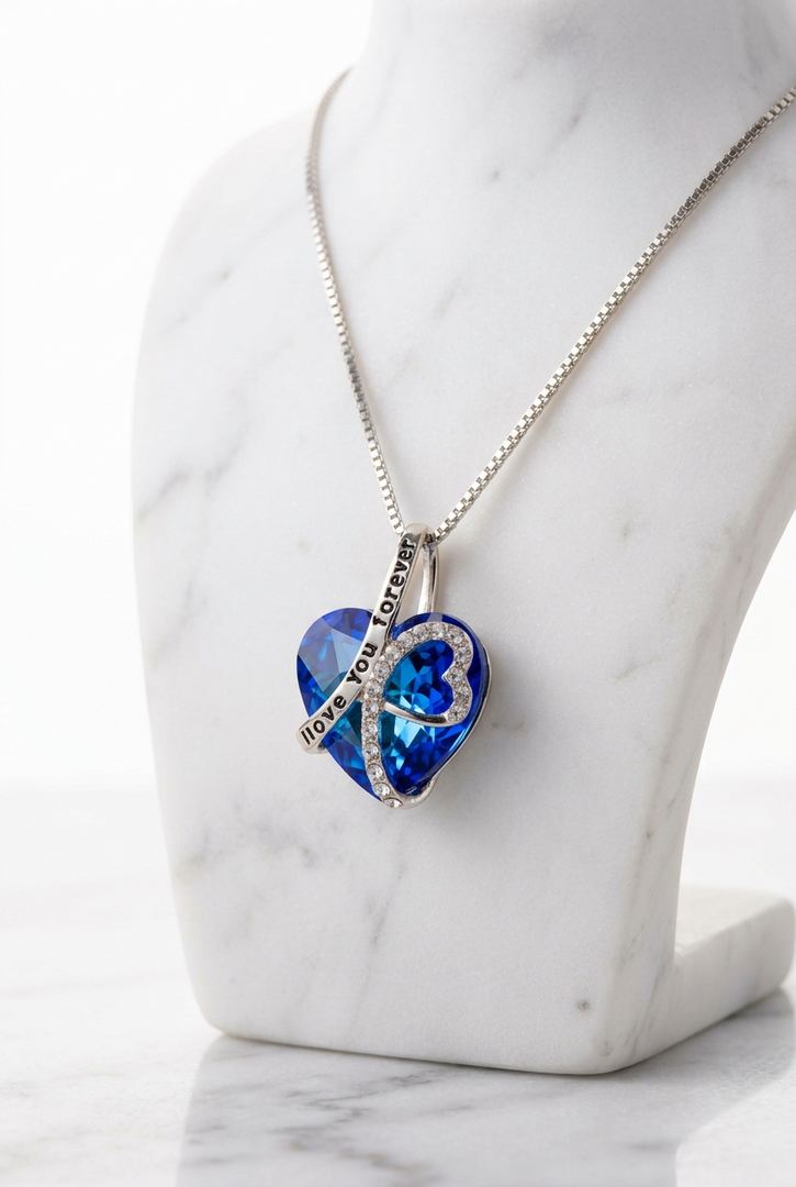 Deep Blue Crystal Heart Rhinestone Necklace