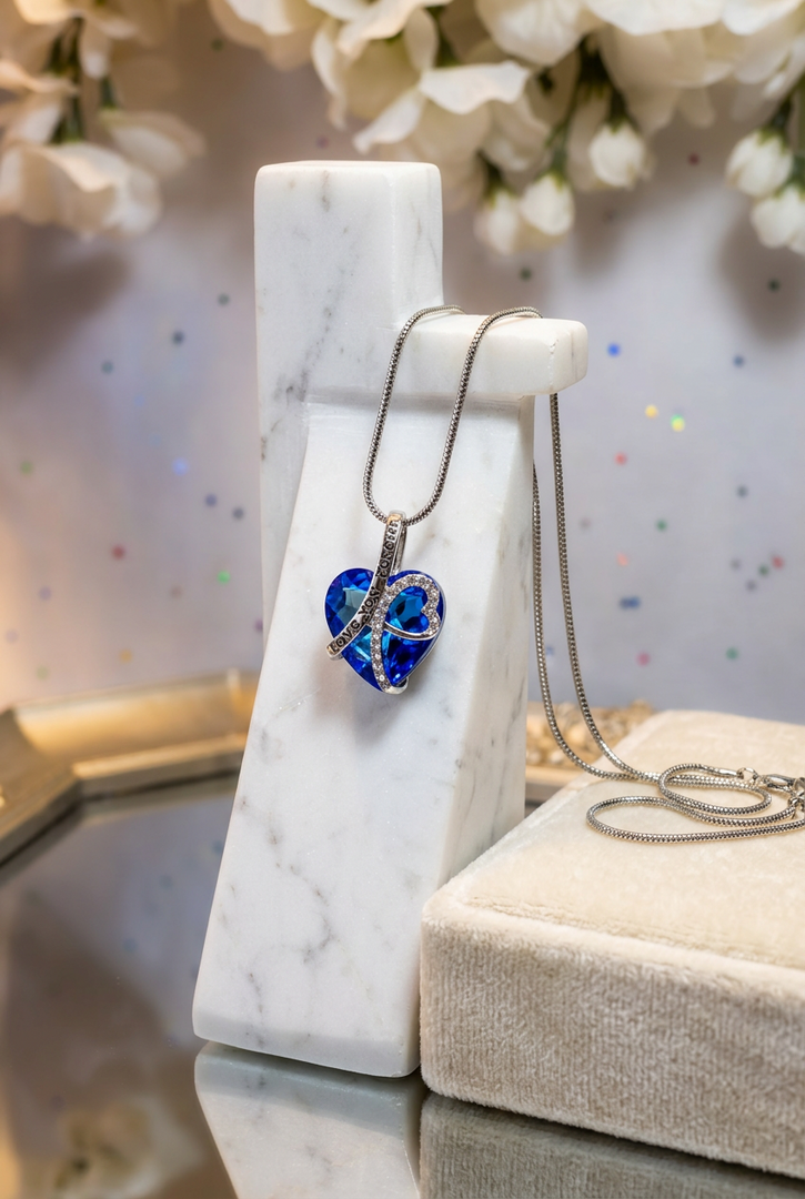 Deep Blue Crystal Heart Rhinestone Necklace