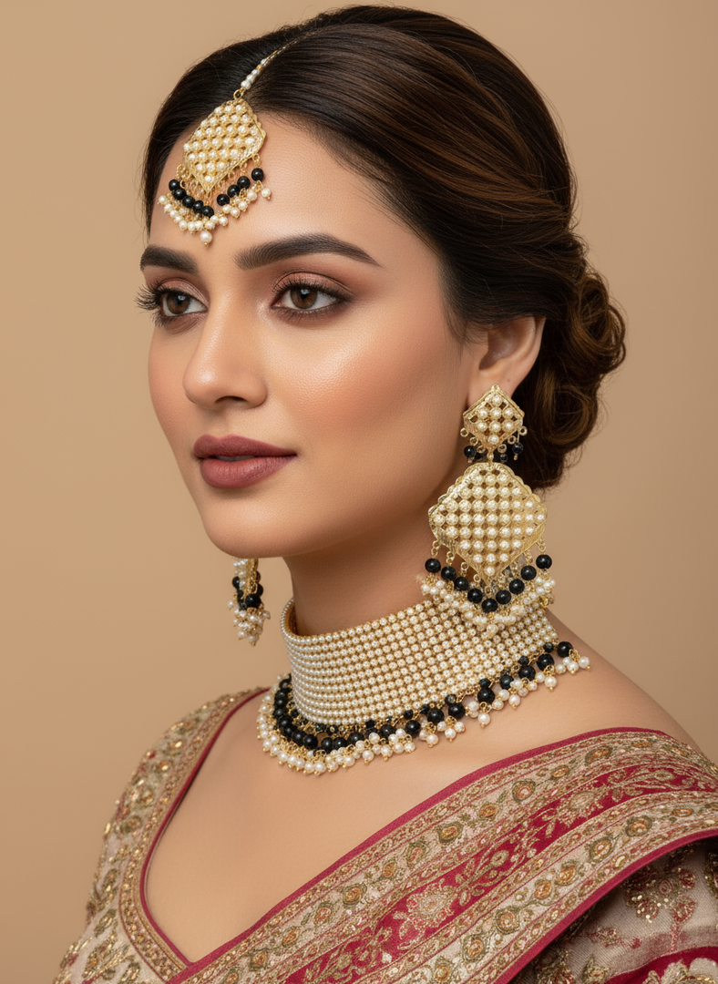 Amba loads of pearls Choker with tikka earring set