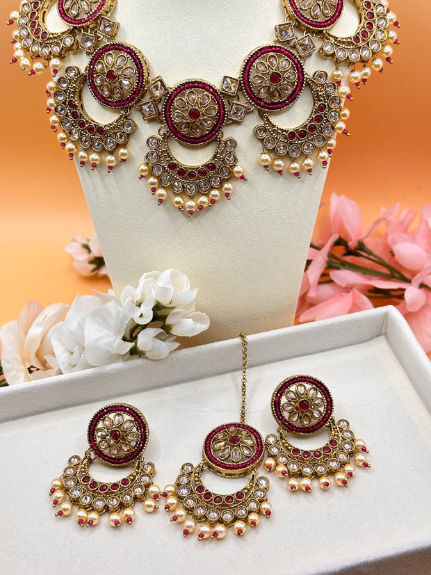Kamisha Maroon Polki Indian Necklace Set
