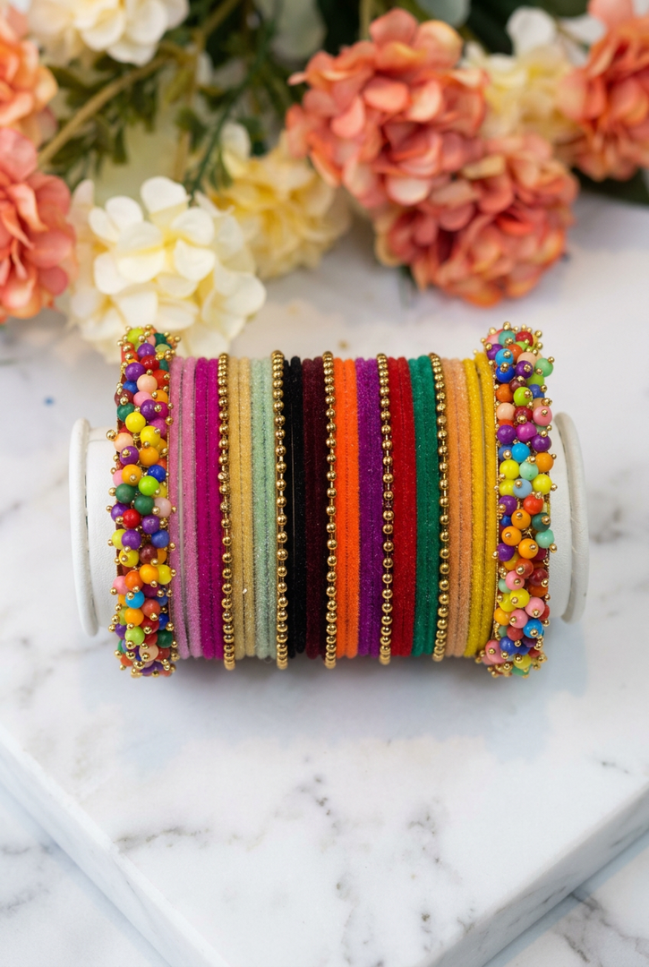 MultiColor velvet Bangles with Kadas