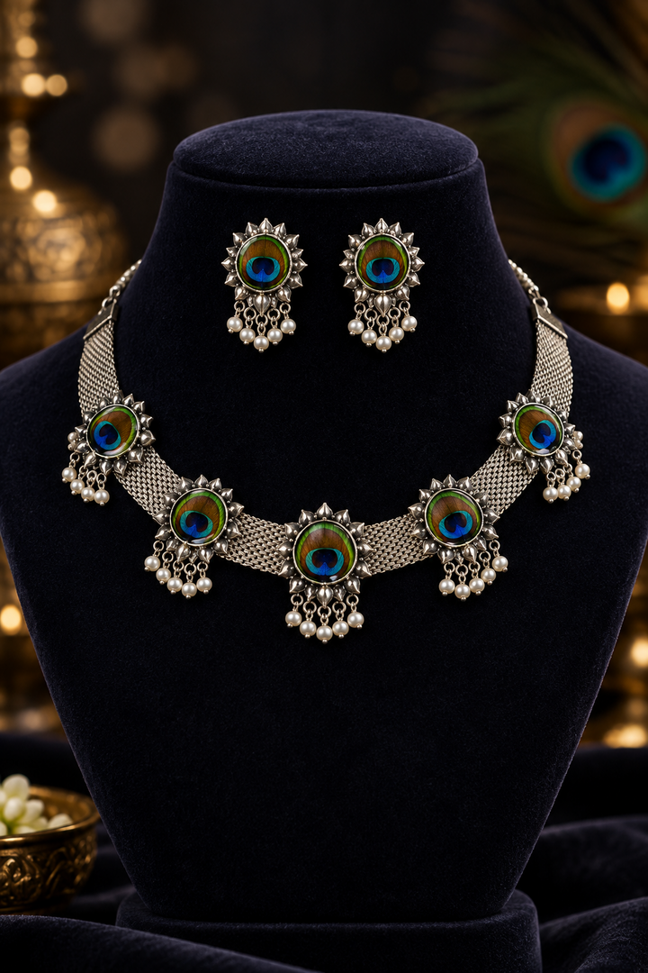Oxidised Peacock Choker Set