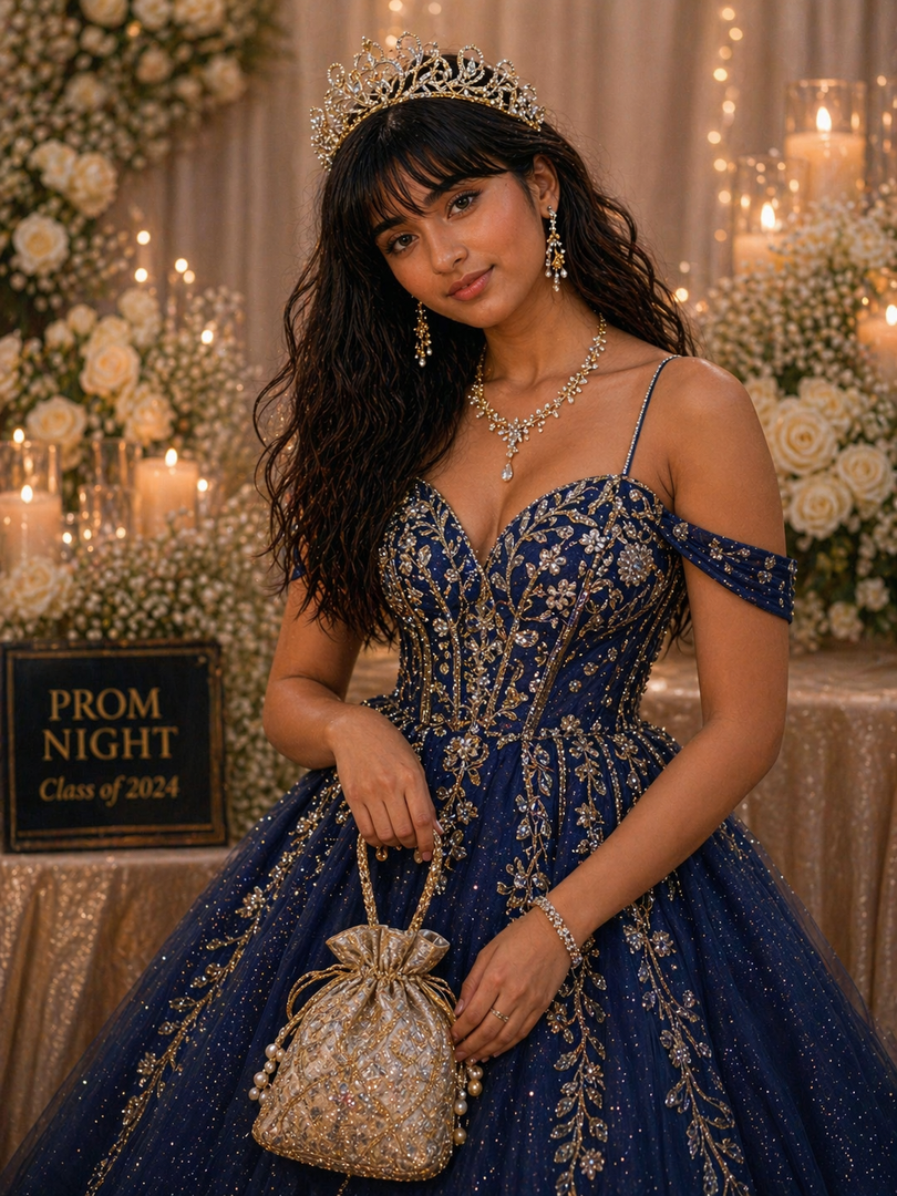 Prom accessories ( crown & Necklace earring & potali purse  )