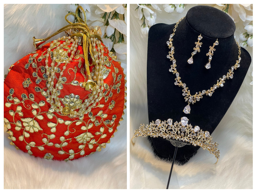 Prom accessories ( crown & Necklace earring & potali purse  )