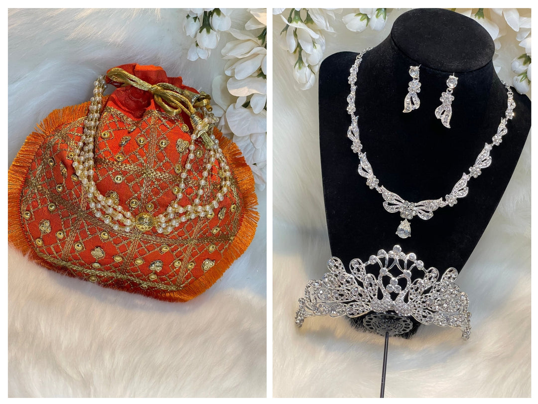 Prom accessories ( crown & Necklace earring & potali purse  )
