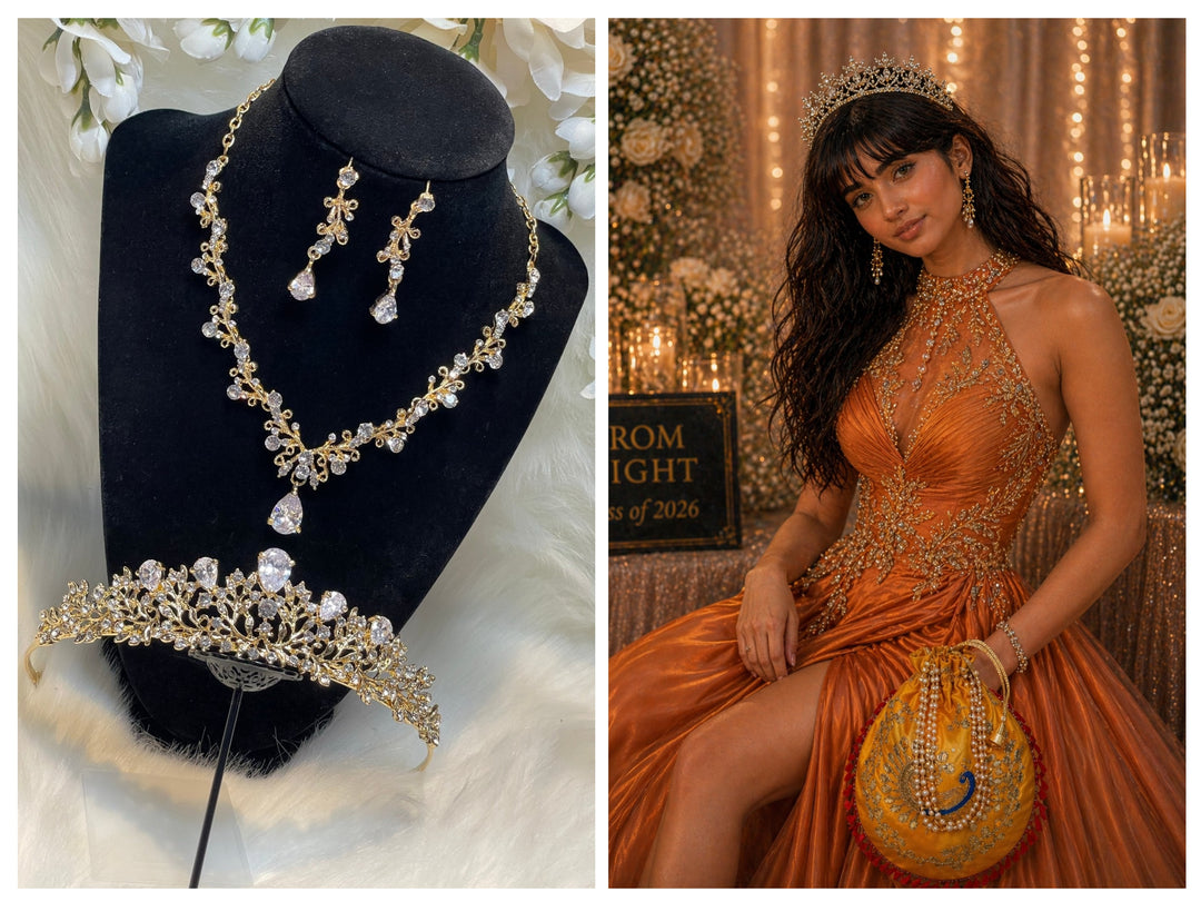 Prom accessories ( crown & Necklace earring & potali purse  )