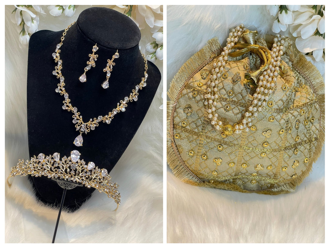 Prom accessories ( crown & Necklace earring & potali purse  )