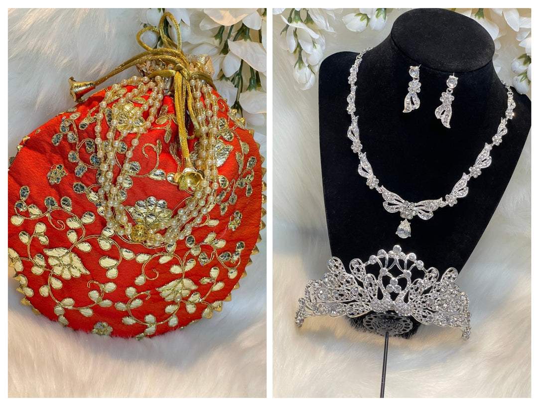 Prom accessories ( crown & Necklace earring & potali purse  )