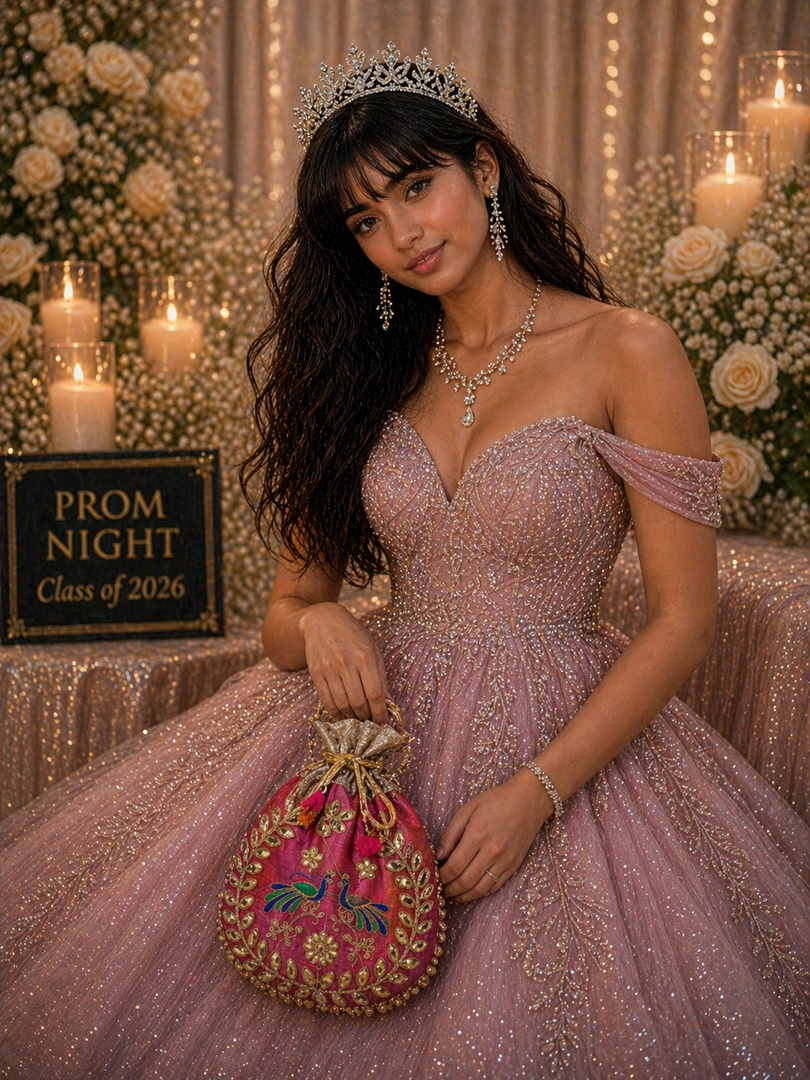 Prom accessories ( crown & Necklace earring & potali purse  )