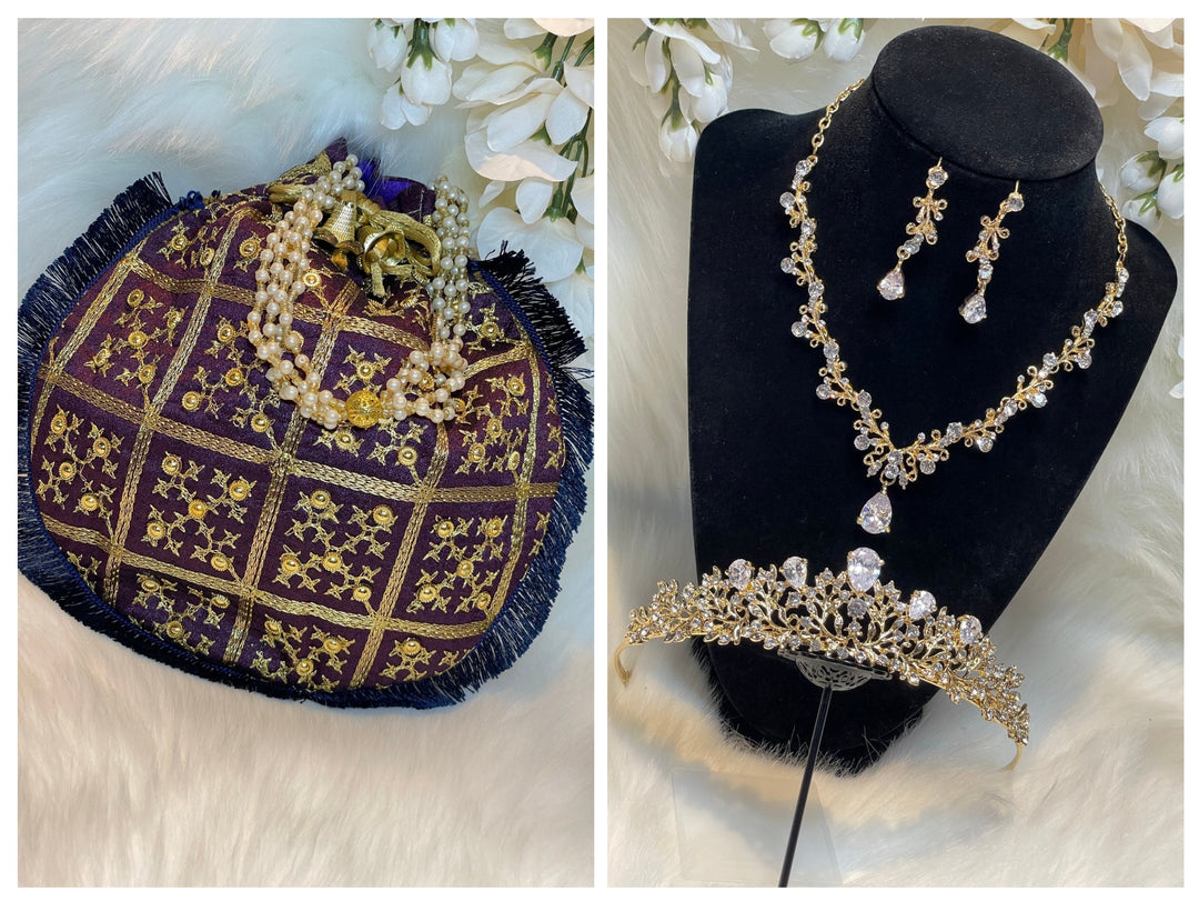 Prom accessories ( crown & Necklace earring & potali purse  )