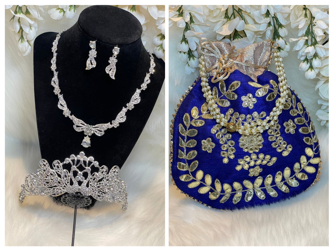 Prom accessories ( crown & Necklace earring & potali purse  )