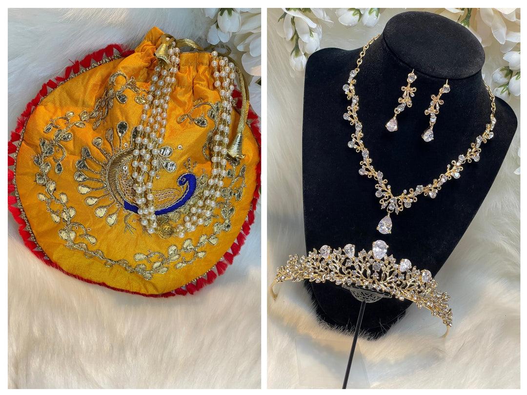 Prom accessories ( crown & Necklace earring & potali purse  )